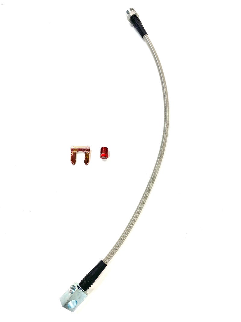 The Stop Shop Universal Rear Braided SS Brake Hose, 14 Inches Long with mouting block - Image 1